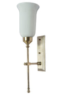 Transitional Antique Brass Long Wall Sconce with Milky Glass Shade