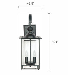 Transitional Black 2-Lights Glass Outdoor Hanging Wall Lamp