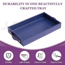 Vegan Leather Rectangular Serving Tray with Handles Blue
