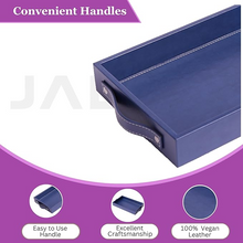 Vegan Leather Rectangular Serving Tray with Handles Blue