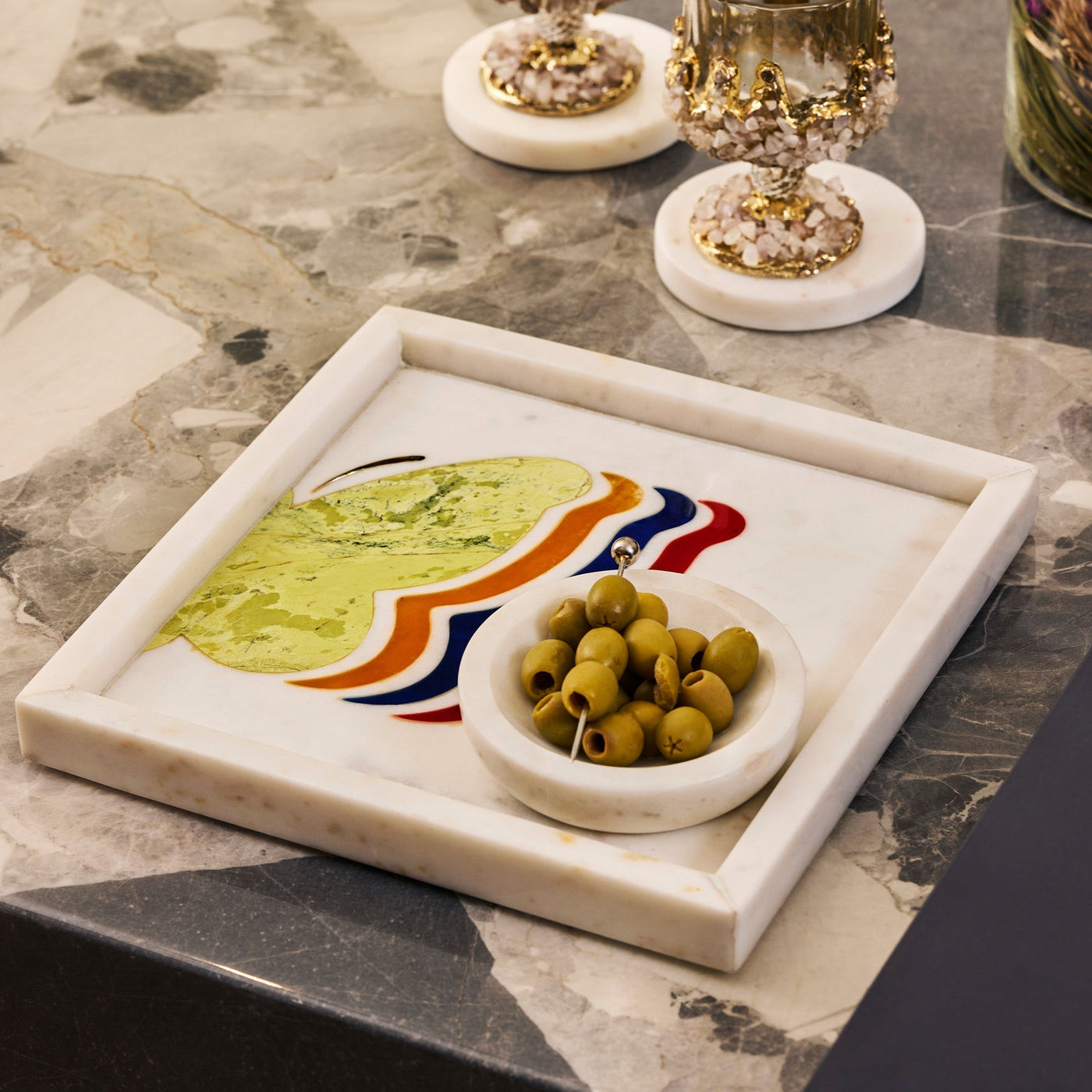 Limited edition - Fluttray - Marble Inlay Tray with Bowl