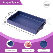 Vegan Leather Rectangular Serving Tray with Handles Blue