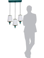 Triple Funnel Pendant Light with Green Stonework and Pleated Shades