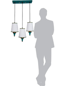Triple Funnel Pendant Light with Green Stonework and Pleated Shades