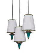 Triple Funnel Pendant Light with Green Stonework and Pleated Shades