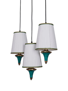 Triple Funnel Pendant Light with Green Stonework and Pleated Shades