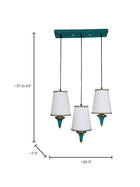 Triple Funnel Pendant Light with Green Stonework and Pleated Shades