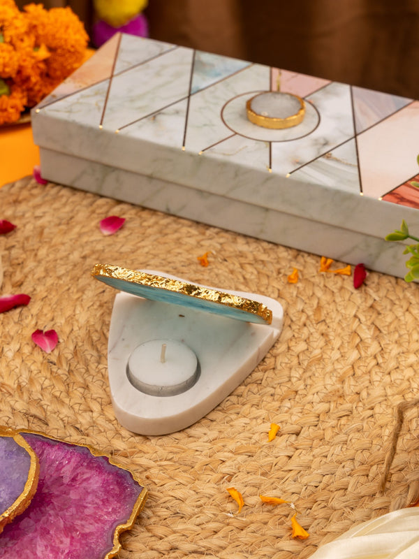 Agate Stone With Marble Base Tea Light Holder