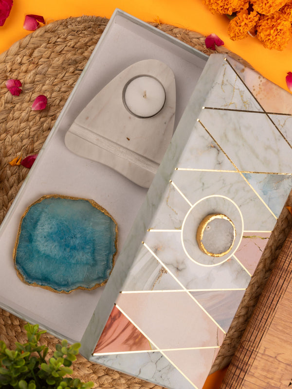 Agate Stone With Marble Base Tea Light Holder