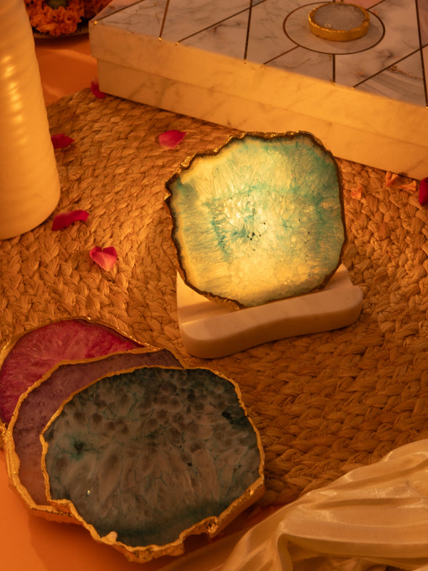 Agate Stone With Marble Base Tea Light Holder