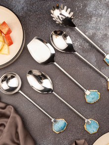 Agate & Metal Cake Server Knife - Silver