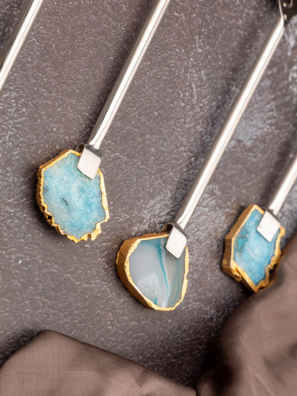 Agate & Metal Cake Server Knife - Silver