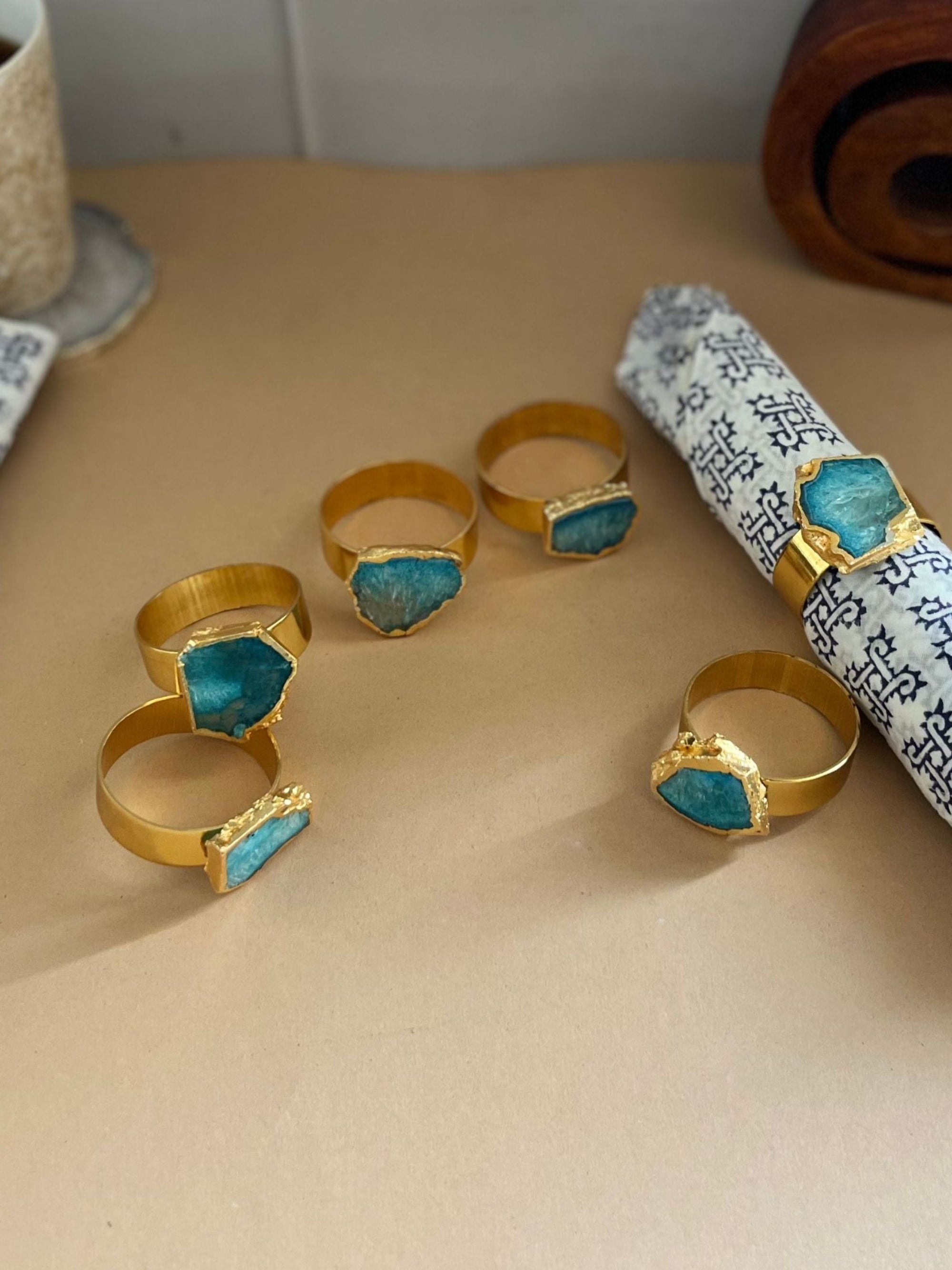 Crystal Agate Napkin Rings Set