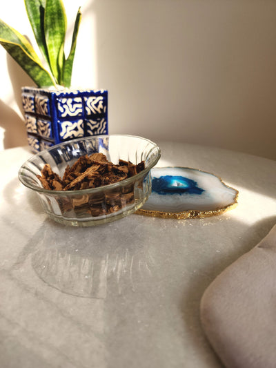 Agate Coaster Set Of 2 - Turquoise with Gold Plated Edge