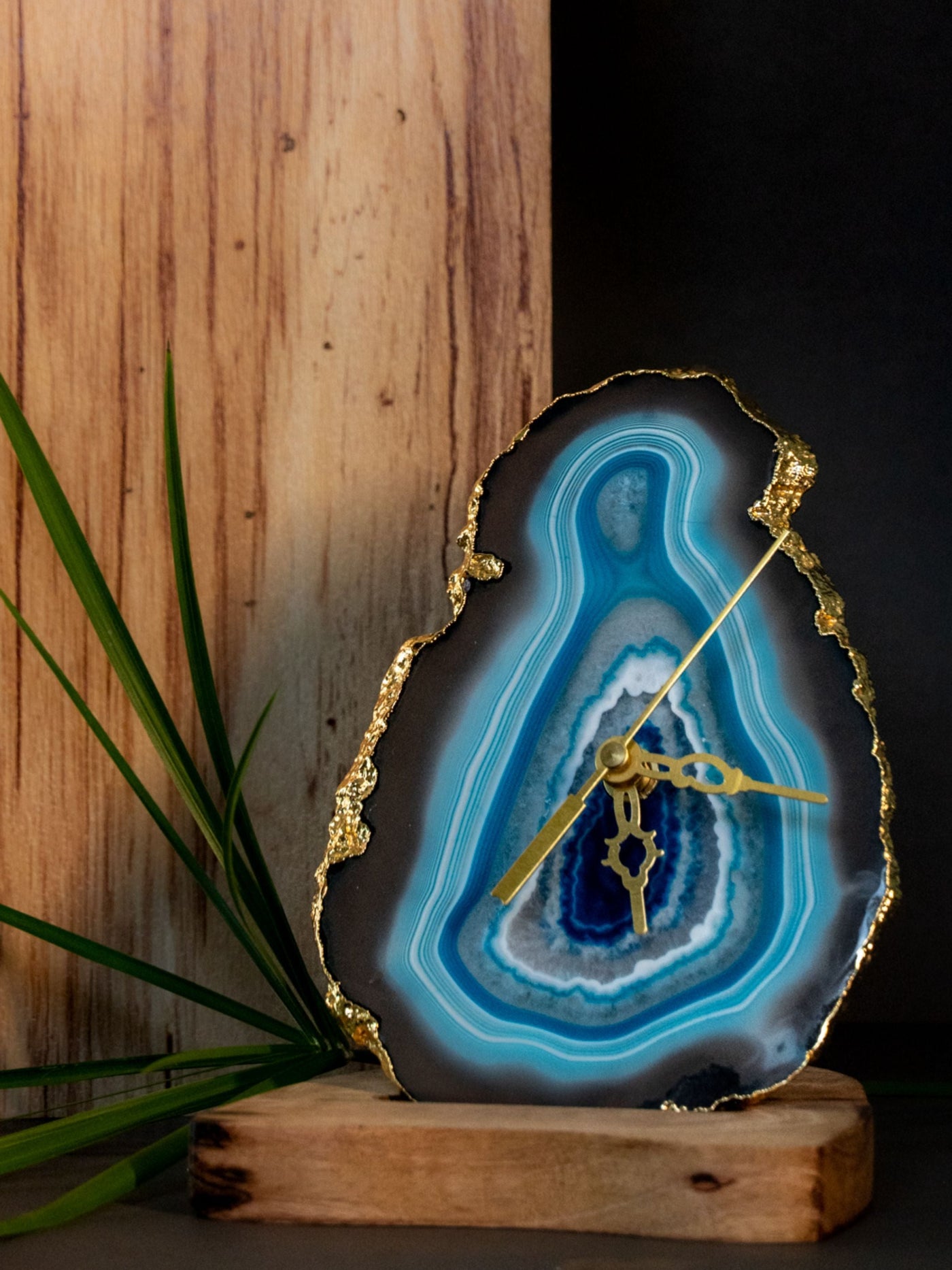 Agate Table Clock - Turquoise Gemstone Gold Plated