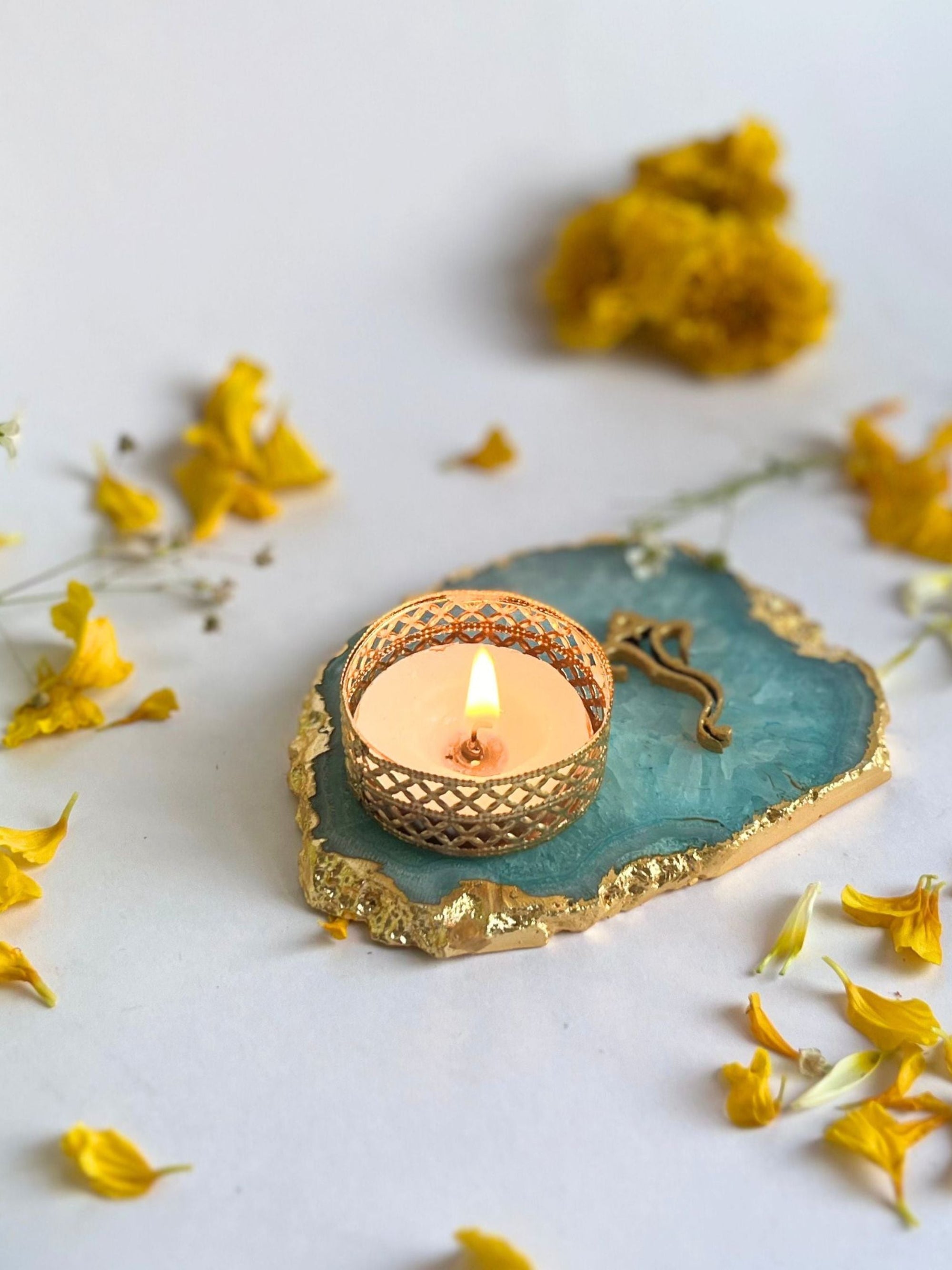 Tea Light Candle Holder with Ganesh Set of 2