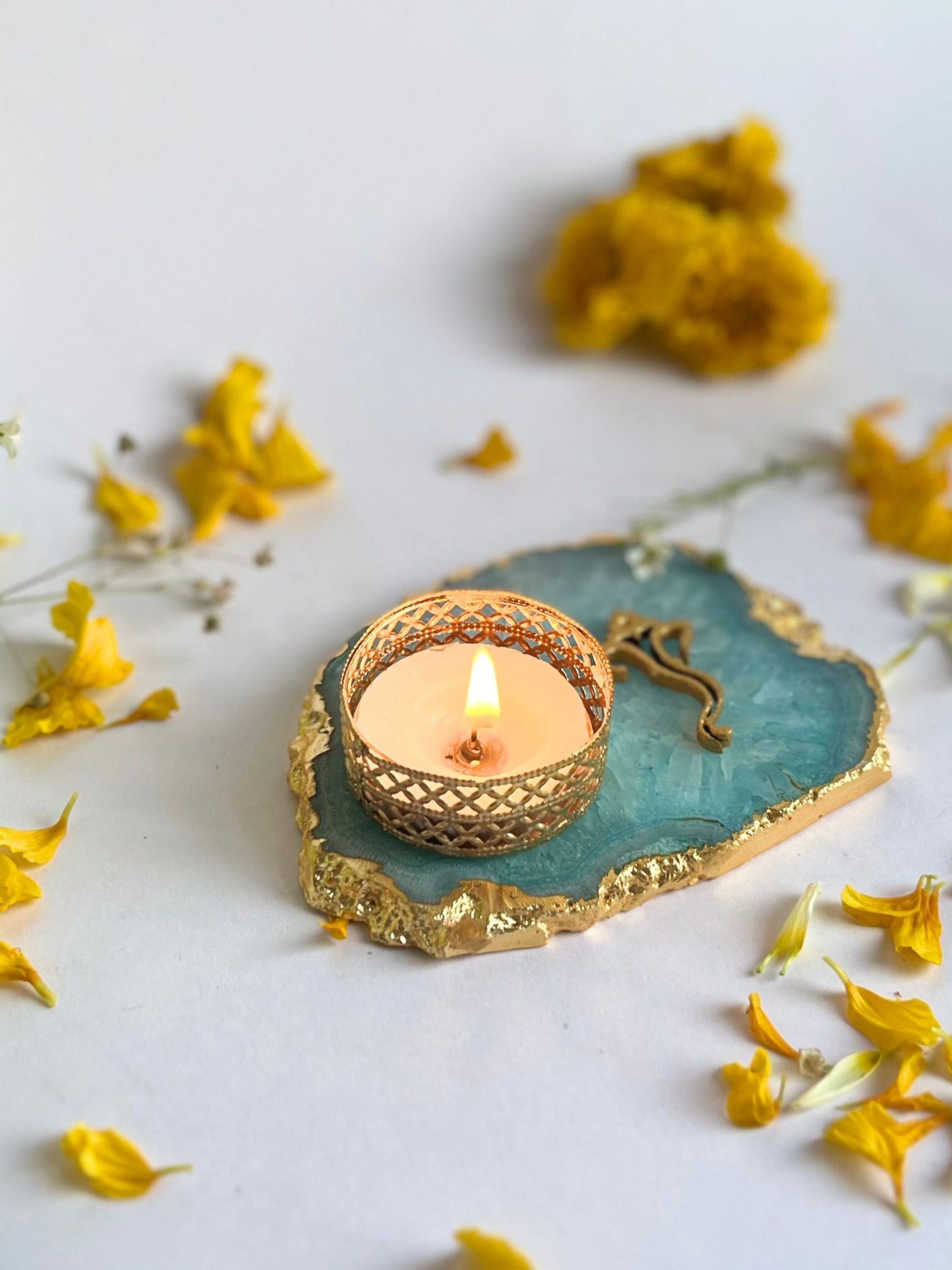 Tea Light Candle Holder with Ganesh Set of 2