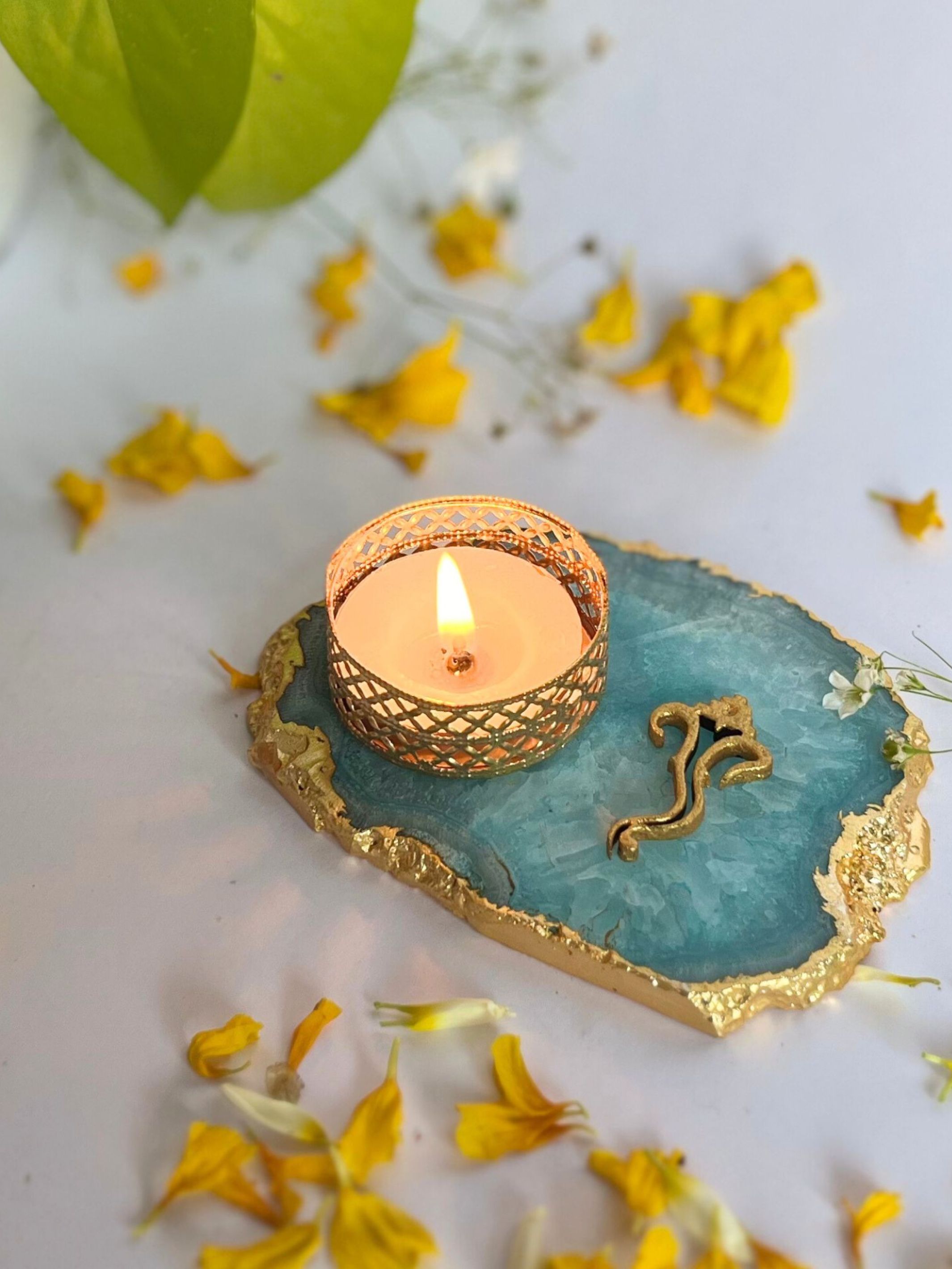 Tea Light Candle Holder with Ganesh Set of 2