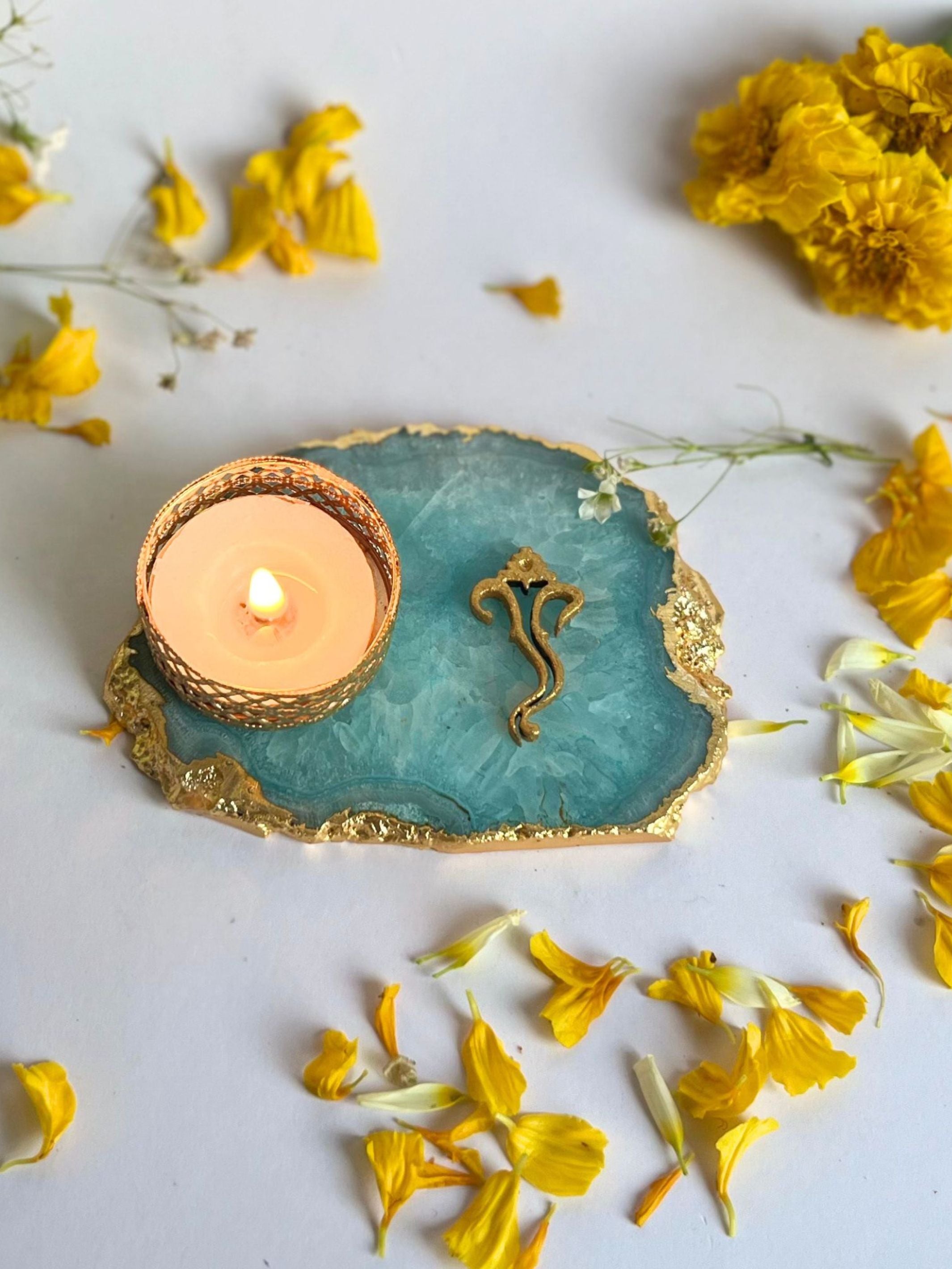 Tea Light Candle Holder with Ganesh Set of 2