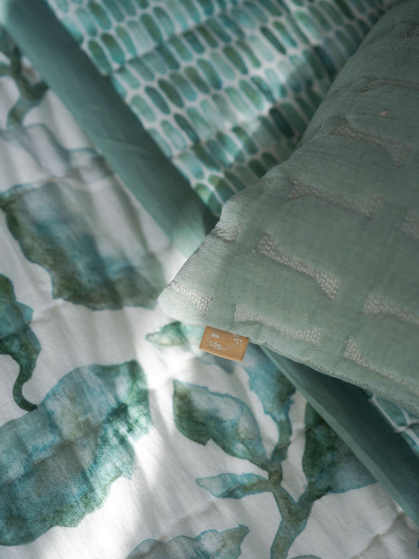 Twig Duck Egg Embroidered Velvet Cushion Cover