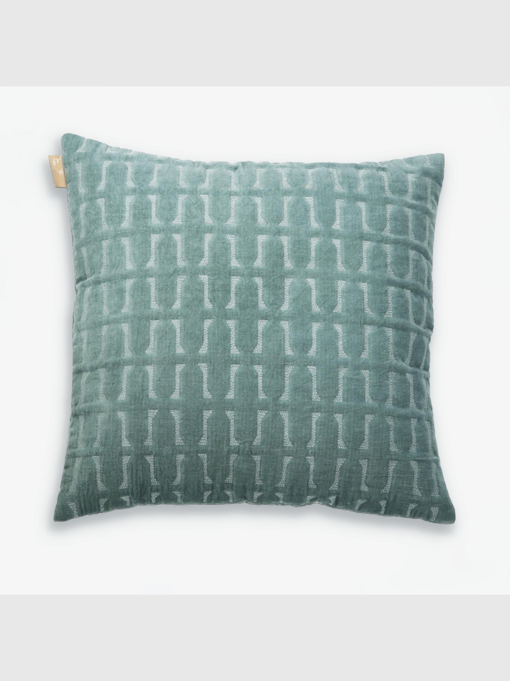 Twig Teal Embroidered Velvet Cushion Cover