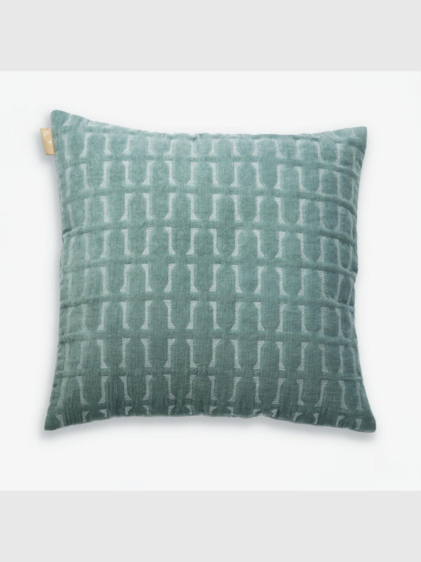 Twig Teal Embroidered Velvet Cushion Cover
