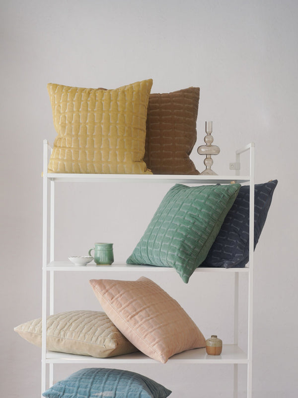 Twig Teal Embroidered Velvet Cushion Cover
