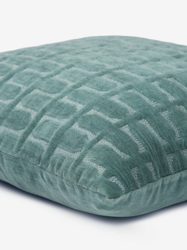 Twig Teal Embroidered Velvet Cushion Cover