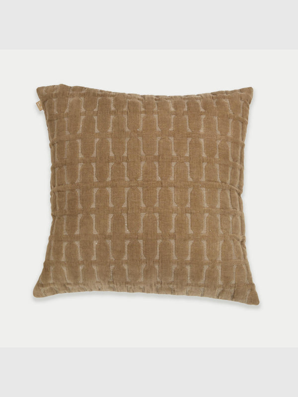 Twig Tan Brown Embroidered Velvet Cushion Cover