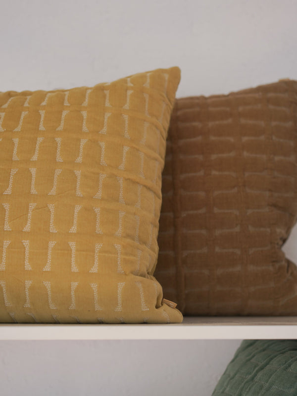 Twig Tan Brown Embroidered Velvet Cushion Cover
