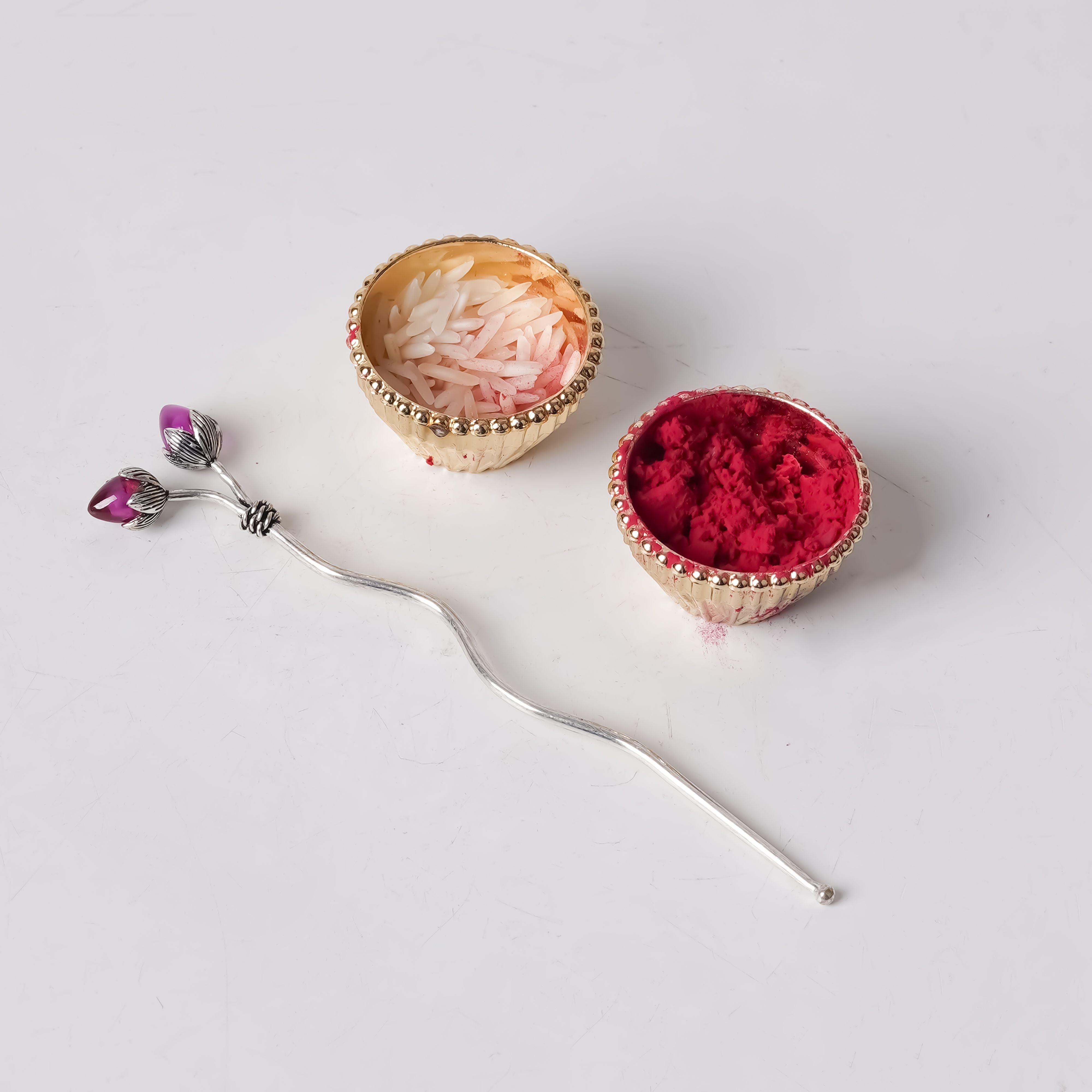 Pooja Decor | Twin Bud Silver Raj Tilak Stick
