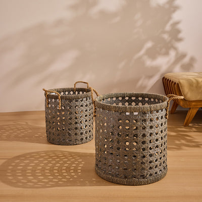 Rattan Rope Handle Planter Grey Wash