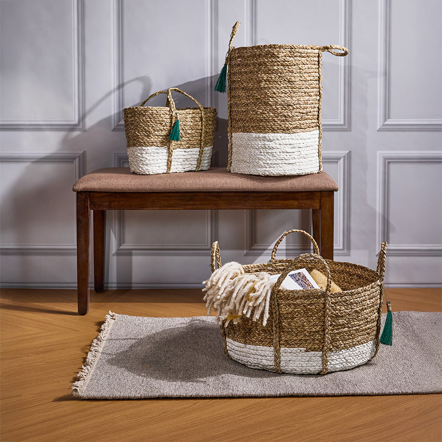 Anthro tassel basket green