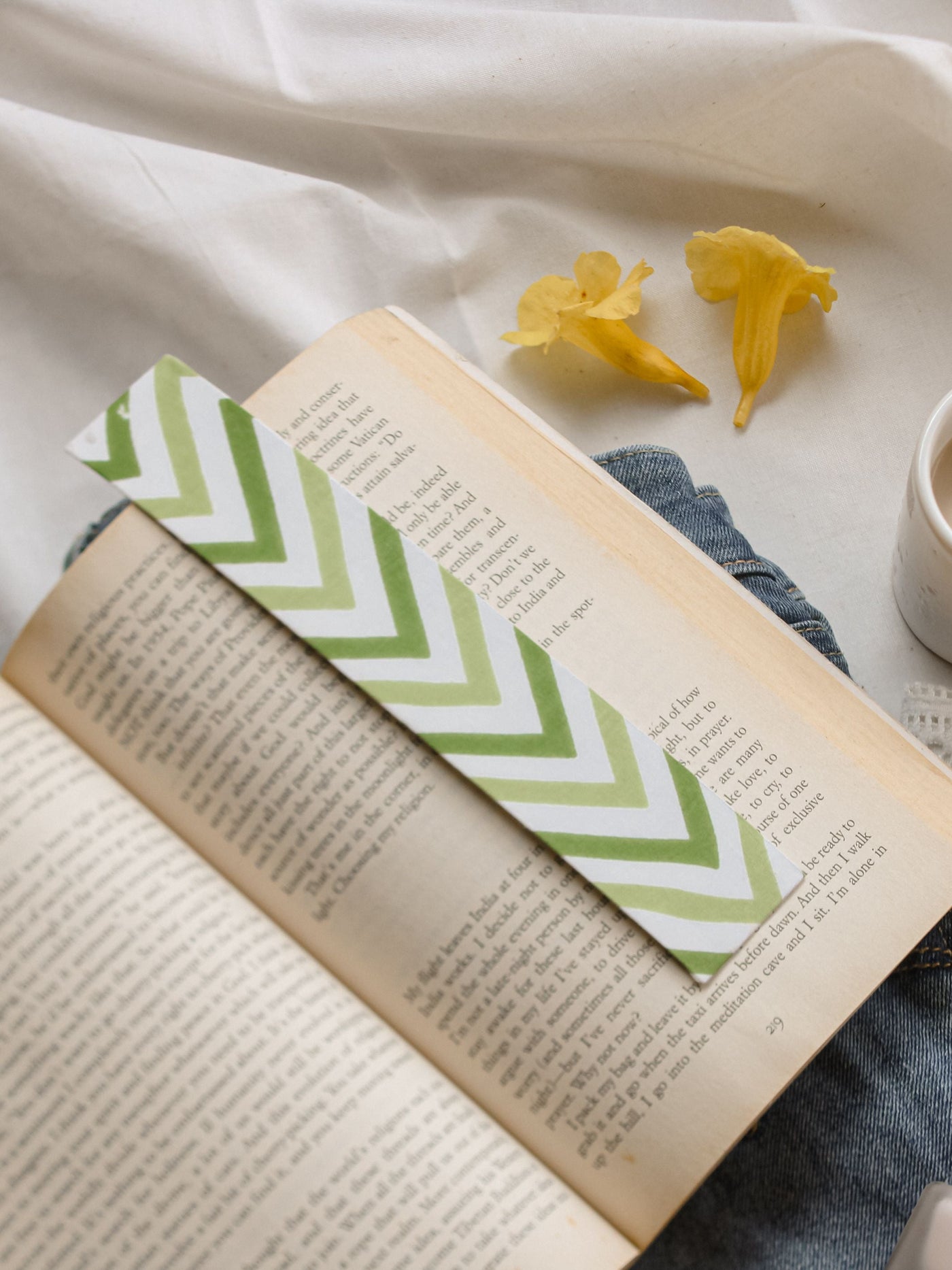 Upcycled BookMarks Grn Chevron