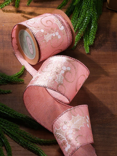 Rose Gold Holly Sparkle Ribbon