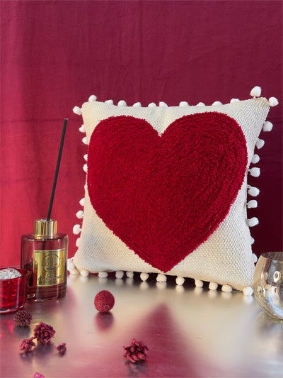 Pom Pom Heart Cushion Cover