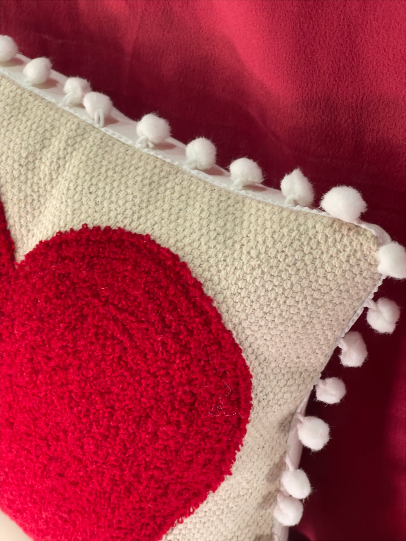 Pom Pom Heart Cushion Cover