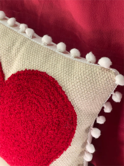 Pom Pom Heart Cushion Cover