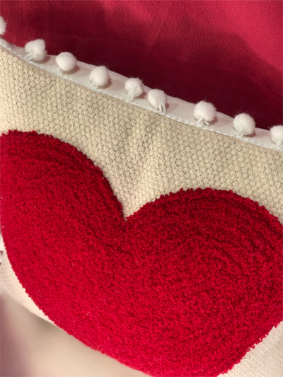 Pom Pom Heart Cushion Cover