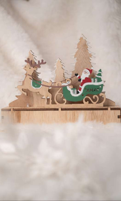 Wooden Santa Sleigh with Reindeer Table Décor_CC139