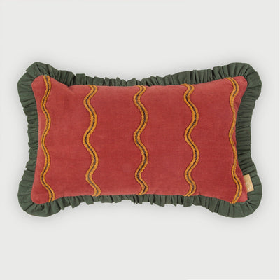 Aria Ruffle Carmine Embroidered Oblong Cushion Cover