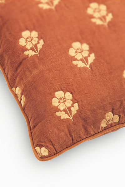 Lucia Terracotta Embroidered Velvet Cushion Cover