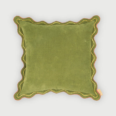 Aurora Scallop Forest Green Embroidered Cushion Cover