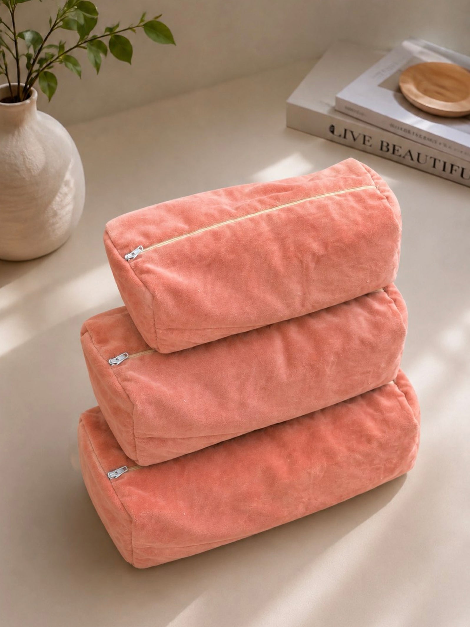 Blush Velvet Travel Pouch Set of 3