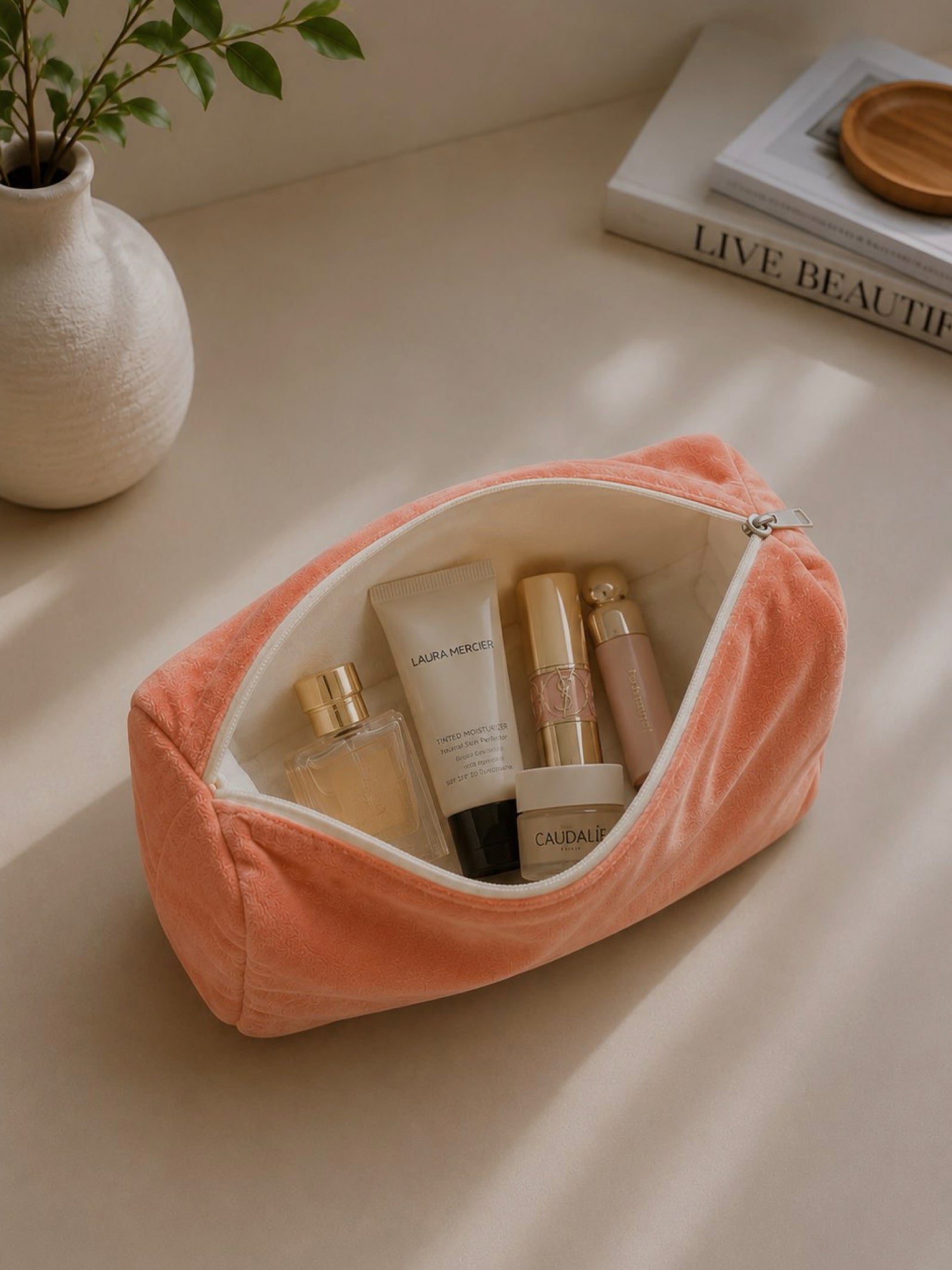 Blush Velvet Travel Pouch Set of 3