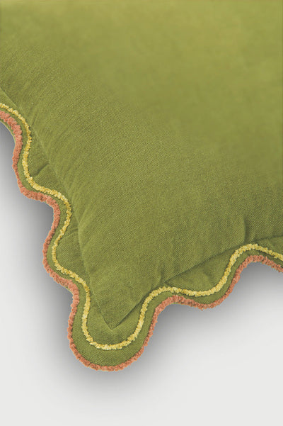 Aurora Scallop Forest Green Embroidered Cushion Cover