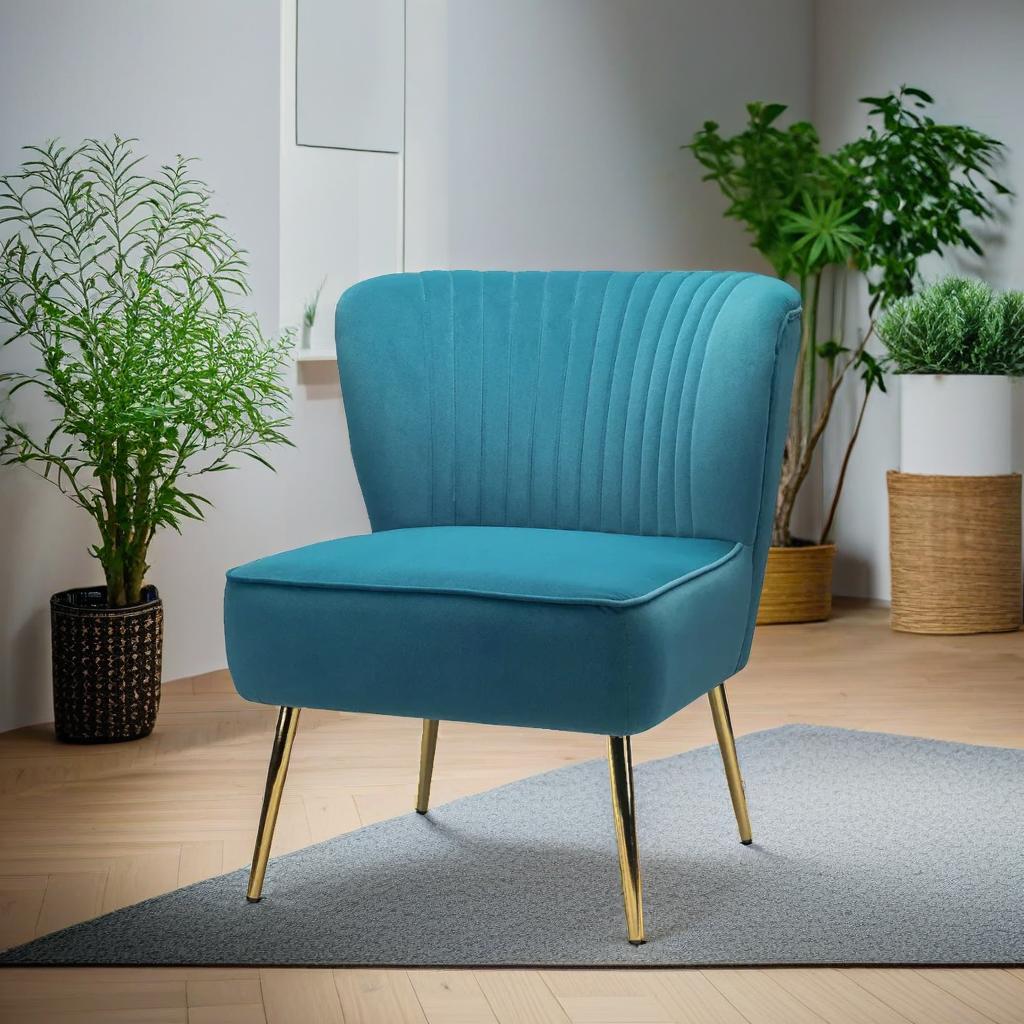 Classic Style Curved Back Blue Velvet Lounge Chair