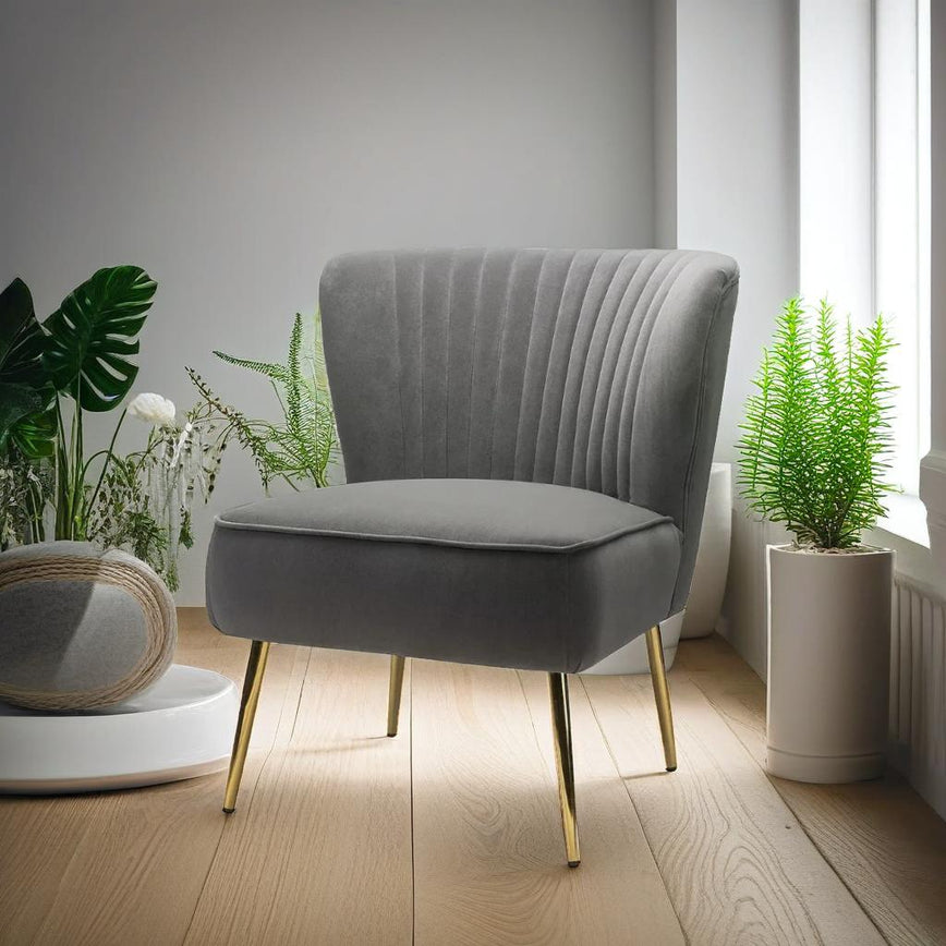 Classic Style Curved Back Grey Velvet Accent Chair