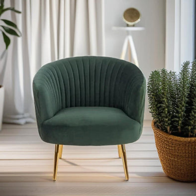 Green Cocooned Pattern Velvet Accent Chair