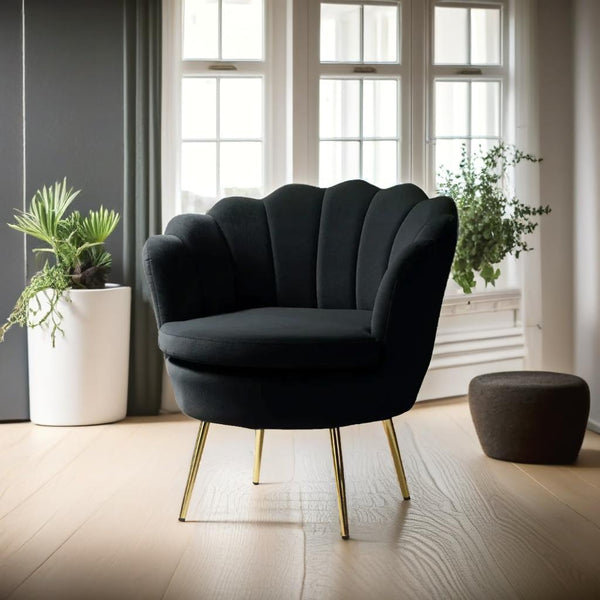 Shell Motif Luxury Design Black Velvet Lounge Chair